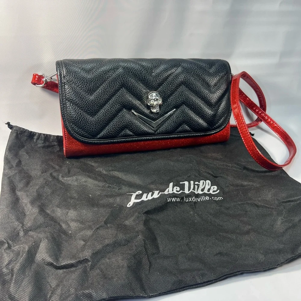 Lux De Ville Red  Vinyl Purse Crossbody Pin Up Rockabilly Hot Rod Retro Handbag - Picture 7 of 7